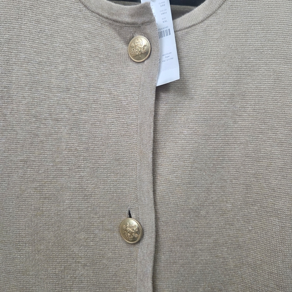 J. Crew Tan Cotton Cardigan with Gold Buttons Old Money Sophisticated Size XXL - Picture 4 of 10